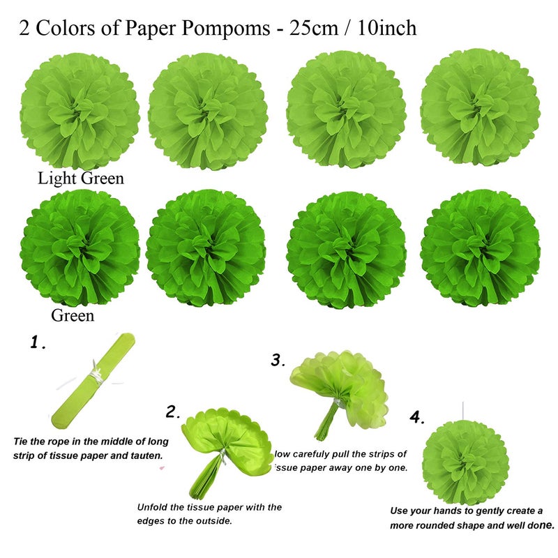 ZERODECO Party Decoration, 21 Pcs Green Hanging Paper Fans, Pom Poms Flowers, Garlands String Polka Dot and Triangle Bunting Flags for Golf Party Dinosaur Birthday Parties Arbor Day - Image 4